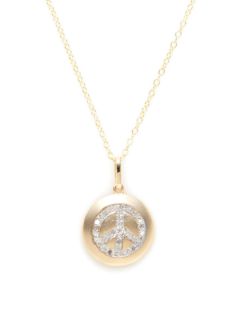 Gold & Diamond Peace Sign Disc Pendant Necklace by Dorie Love
