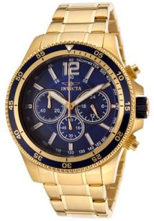 Invicta 13978  Watches,Mens Specialty chronograph Blue Dial 18K Gold Plated Stainless Steel, Chronograph Invicta Quartz Watches