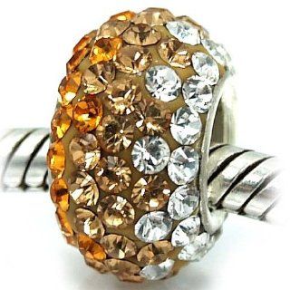 Swarovski Crystal November Birthstone Gold Yellow Topaz with .925 Sterling Silver Bead Pandora Troll Chamilia Biagi Bead Compatible Jewelry