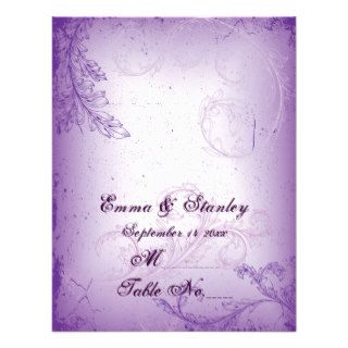 Vintage lilac purple scroll leaf table number card announcements