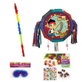 Disney Jake and the Never Land Pirates Drum Pull Pop out Pinata Party Pack/Kit Including Pinata, Bit of Everyones Favorites Candy Filler Mix 3lb, Buster stick and Blindfold Toys & Games