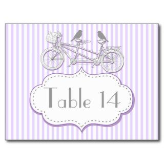 Tandem bicycle purple stripes wedding table number post cards