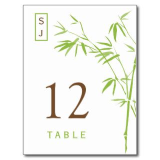 Monogram Bamboo Table Number Card  Green & Brown Post Cards