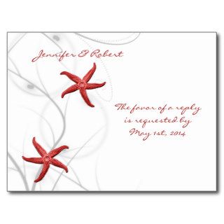 Red Starfish and Silver Coral RSVP Postcard