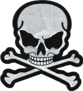 Large Black & White Skull & Crossbones   7 1/2" x 8 3/4"   Embroidered Iron On or Sew On Back Patch Clothing