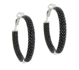 3.10 ct tw Black Spinel Inside Out 1 Sterling Hoop Earrings —