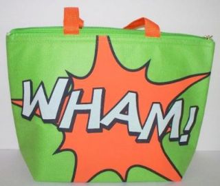 Two's Company   Pop Art Themal Tote, Insulated Lunch Bag, Cooler, WHAM Green and Orange Tote Handbags Shoes