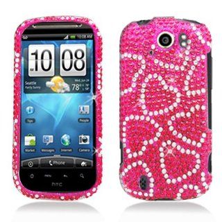 HTC myTouch 4G Slide (T Mobile) Snap on Protector Hard Case Rhinestone Cover "Candy Hearts" Design Cell Phones & Accessories
