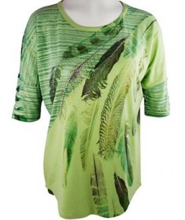 California Bloom Lime Geometric Print Top, Scoop Neck with Rhinestone Accents