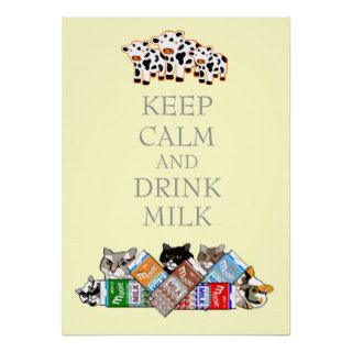 Funny Cat & Cow Keep Calm & Drink Milk Art Poster