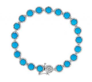 Sleeping Beauty Turquoise Diamond Cut 6 3/4 Sterling Tennis Bracelet —