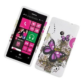 For T Mobile Nokia Lumia 521 Windows Phone 8 Hard Case Two Pink Butterflies 