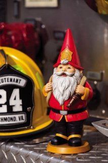 10" Firefighter Gnome in Red and Black Uniform Outdoor Patio Garden Statue  Patio, Lawn & Garden