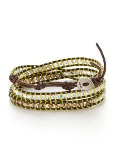 Brown Leather & Crystal Multi Wrap Bracelet by Chan Luu