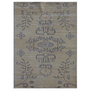 Hand knotted Ivory Oriental Pattern Wool Rug (5 X 8)