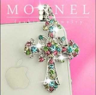 Ip525 Rainbow Crystal Cross Anti Dust Plug Cover Charm for Iphone Android 3.5mm Cell Phones & Accessories