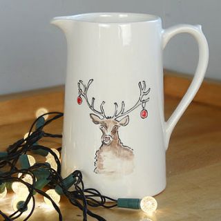hand painted farmhouse christmas stag jug by fired arts and crafts