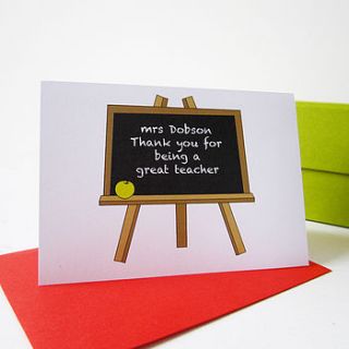 personalised teacher thank you card by mrs l cards