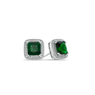 0mm Princess Cut Lab Created Emerald and Diamond Accent Stud