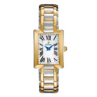 Ladies Bulova Two Tone Stainless Steel Watch with Rectangular Mother