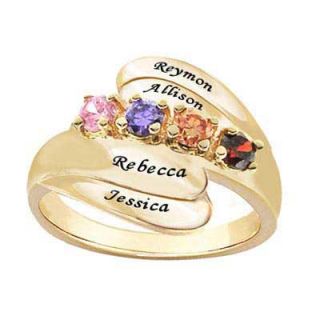 Mothers Simulated Birthstone Bypass Ring in Sterling Silver with 24K