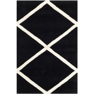 Handmade Moroccan Black Rectangle Wool Rug (2 X 3)