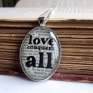 'love conquers all' bronze pendant necklace by bookishly