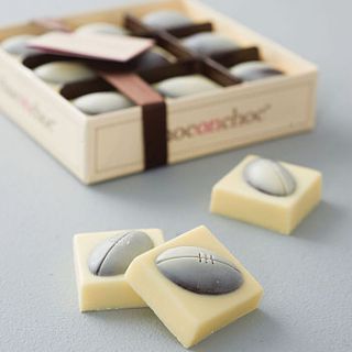 handmade chocolate rugby balls by chocolate on chocolate