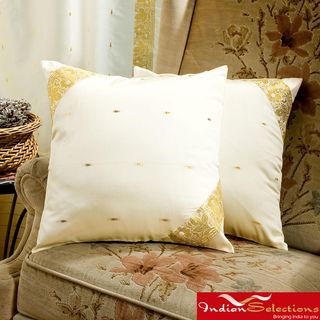 Set of Two Sari Fabric Cream Decorative Pillow Covers (India) Throw Pillows & Covers