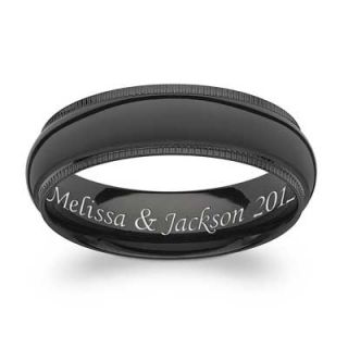 Mens 6.0mm Engraved Wedding Band in Black Titanium (25 Characters