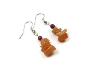 Red Agate Polished Gemstone Chips with Red Bamboo Coral Accent Dangle Earrings Creative Ventures Jewelry