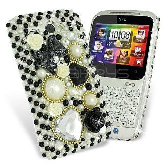 Celicious Black Flower Pearl Diamante Back Cover Case for HTC ChaCha Cha Cha  HTC ChaCha Case Rhinestone Setting Bling Glamour [For Her] Rigid Fit Tough Shell Style Clip on Cell Phones & Accessories