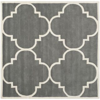 Handmade Moroccan Dark Grey Wool Rug With Cotton Canvas Backing (89 Square)