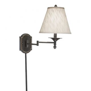 Swing Arm 1 light Plug in Bronze Wall Lamp With Cream Shade