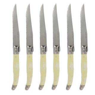 French Home 6 piece Faux Ivory Handles Laguiole Style Steak Knives Set