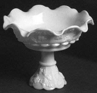 Westmoreland Paneled Grape Milk Glass Bell Footed Lipped Bowl   Stem 1881, Milk
