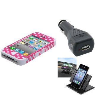 eForCity Car Charger + Holder + Dots Pink/white/White TUFF Hybrid Phone Case compatible with iPhone® 4G 4S Cell Phones & Accessories