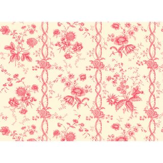Red Jacobean Floral Stripe Wallpaper