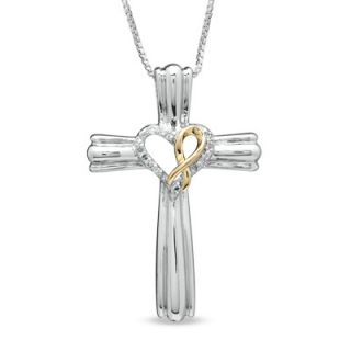 Hero Hearts Diamond Accent Cross Pendant in Sterling Silver with 10K