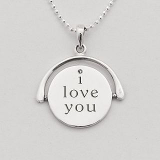 silver spinning 'i love you' necklace by tales from the earth