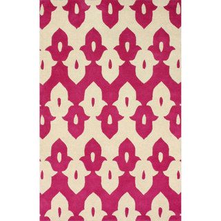 Nuloom Handmade Modern Ikat Trellis Pink/ Ivory Wool Rug (3 X 5)