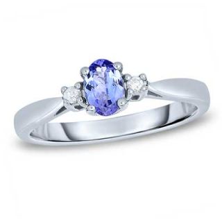 Oval Tanzanite and Diamond Accent Ring in Sterling Silver   Size 7