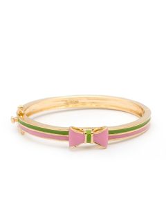 Pink & Green Enamel Striped Bow Bangle by Lily Nily