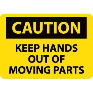 NMC C539PB OSHA Sign, Legend "CAUTION   KEEP HANDS OUT OF MOVING PARTS", 14" Length x 10" Height, Pressure Sensitive Vinyl, Black on Yellow Industrial Warning Signs