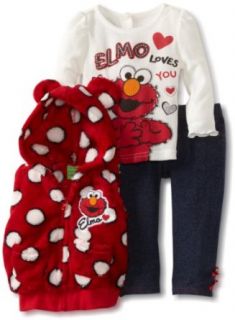 Sesame Street Baby Girls Infant 3 Piece Elmo Loves You Vest Set, Red, 18 Months Clothing