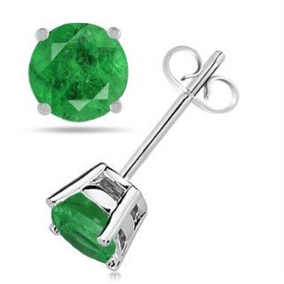 0.86Ct Round Emerald Earrings in 14k White Gold Jewelry