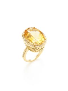 Crownwork Oval Citrine & Diamond Ring by Ray Griffiths