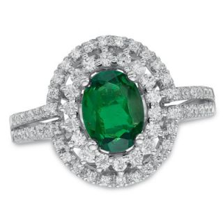 Oval Lab Created Emerald and White Sapphire Frame Ring in Sterling