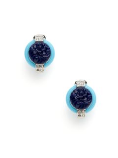 Carved Blue Resin & Crystal Earrings by Kenneth Jay Lane