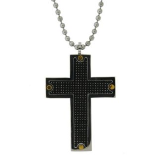 Mens Black Ion Plated Stainless Steel and Carbon Fiber Cross Pendant